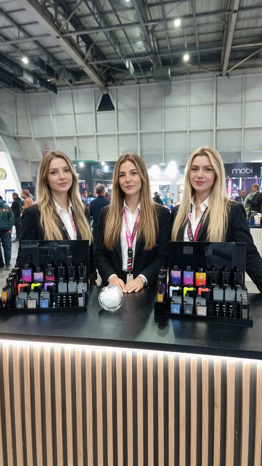 Anfitrionas de Agencia MK en stand de Adalya en Expo Vaper 2026, Huechuraba.