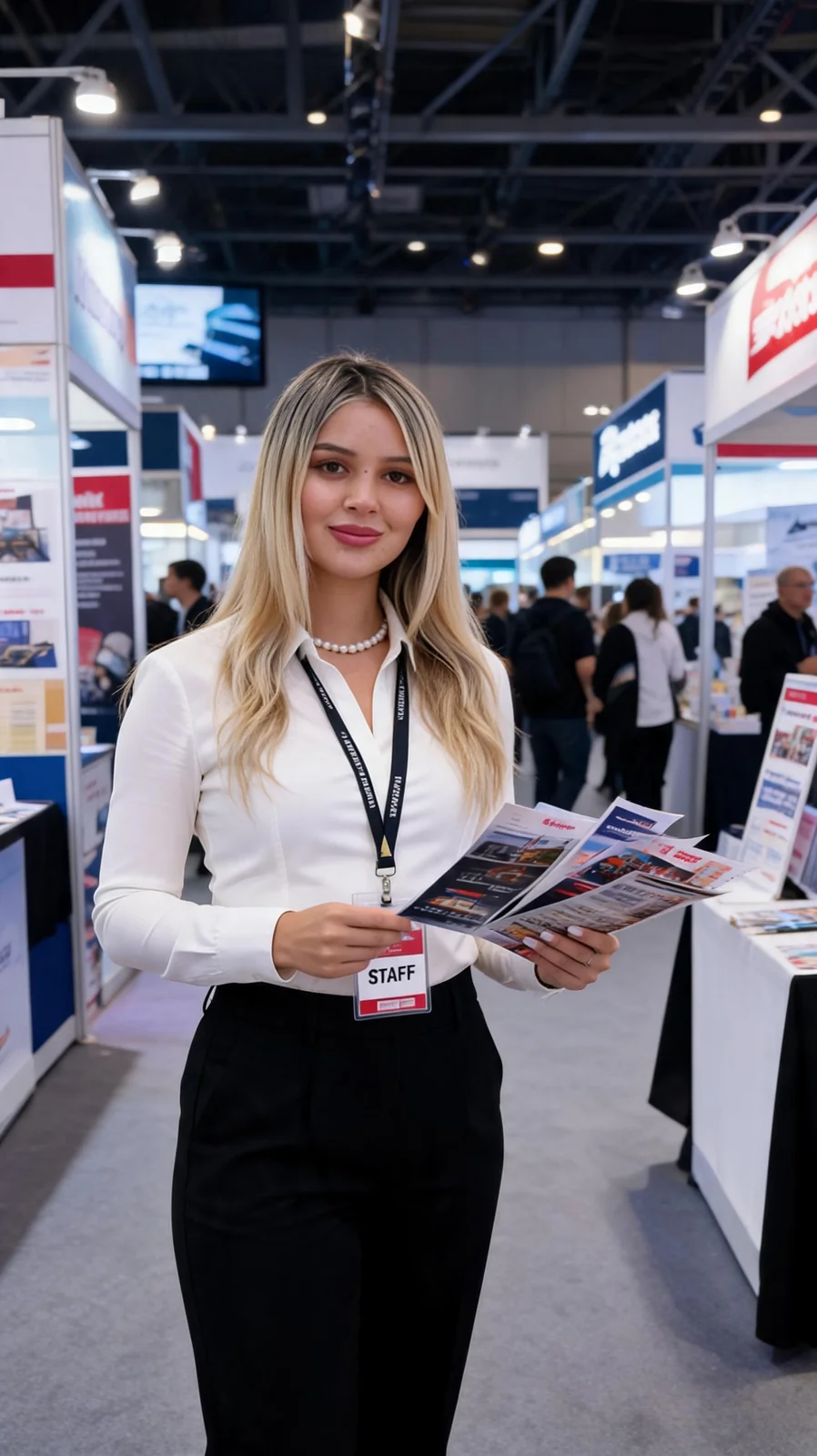 Anfitriona de Agencia MK en stand de Enlace Inmobiliario en Expo Vivienda, Santiago.