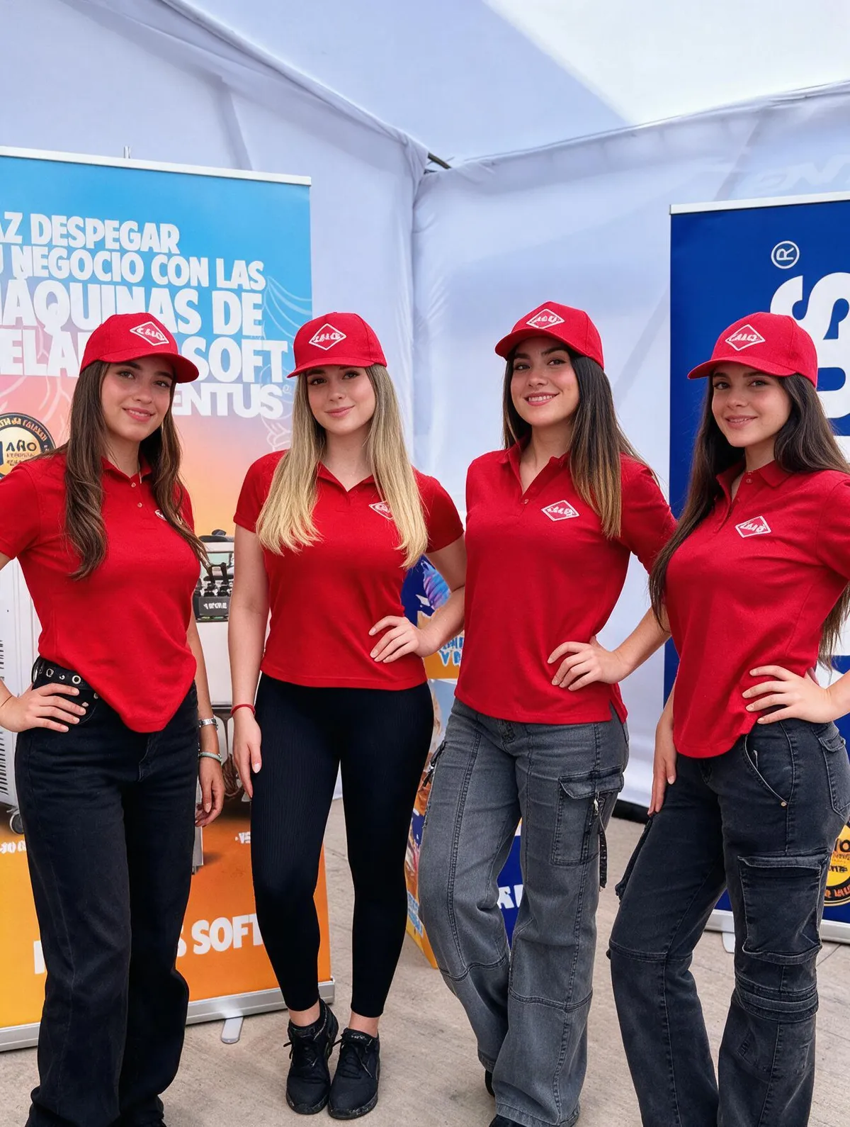 Promotora de Ventus en exhibición de maquinaria para preparar helados artesanales.